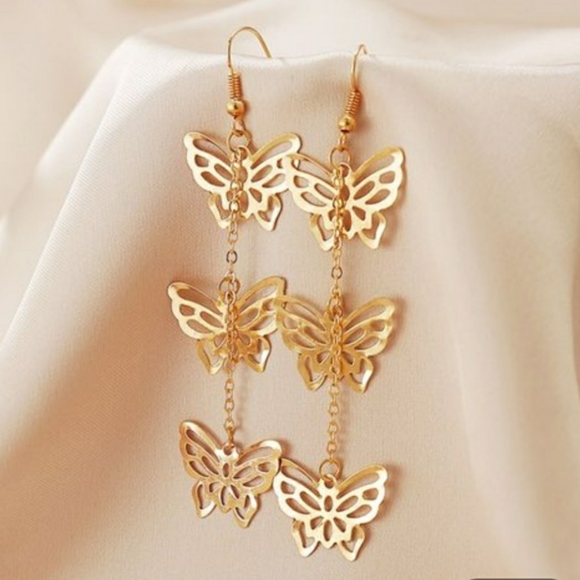 3/$30 Dangling Butterfly Earrings, Gold Tone - Picture 4 of 6